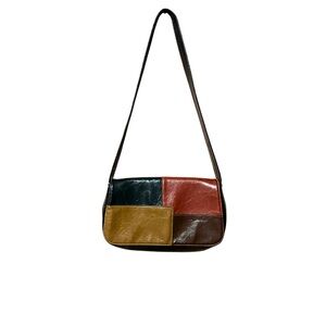 Vintage Faux Leather Colorful Patchwork Shoulder Bag